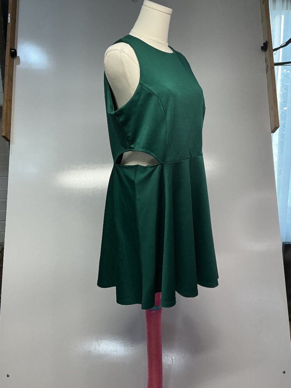 Belongsci XL Green Cutout Skater Mini Dress Fit Flare Fall Dress Cocktail - Picture 8 of 14